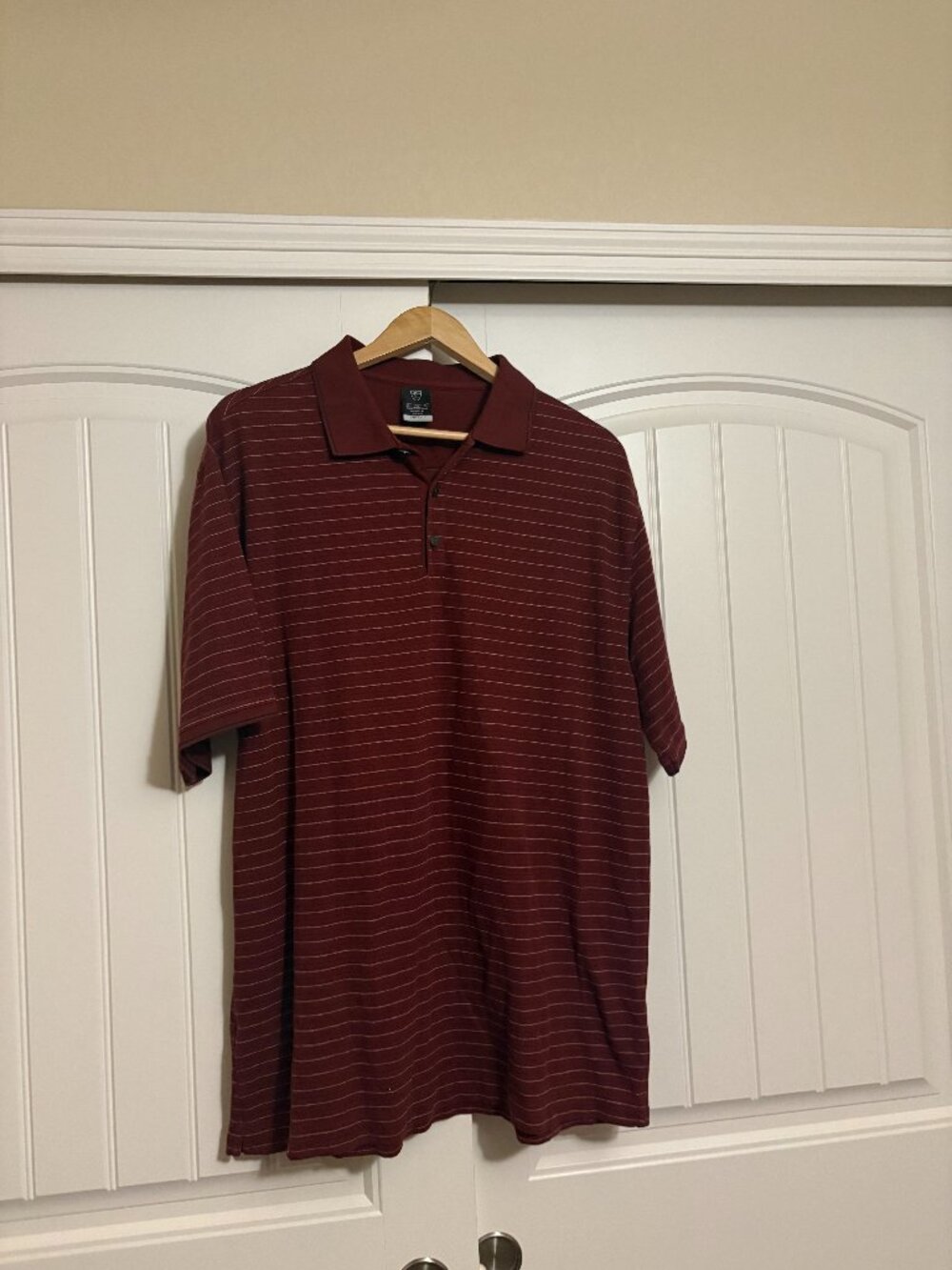 Nike Golf Polo Shirt XL Xtra Large Maroon Striped Short Sleeve Collared Cotton